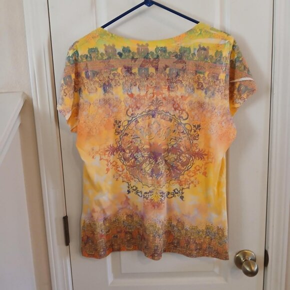 Vintage Y2K butterfly print short sleeve top rhinestone bling accents size XL - Picture 5 of 5